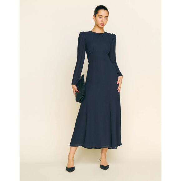 Reformation navy long sleeve Lysander Dress